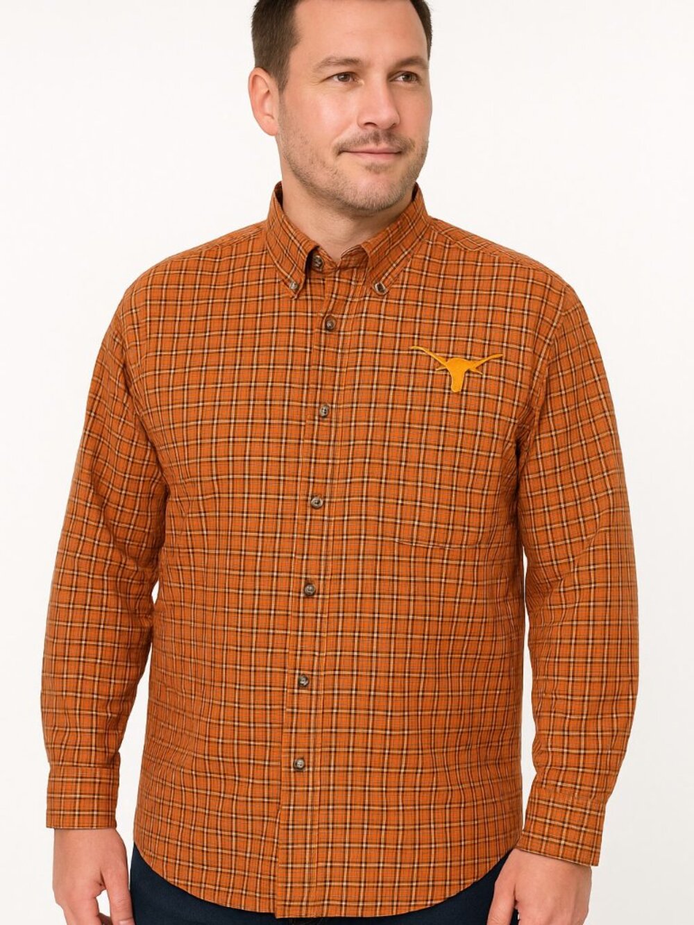 Vintage Spike Sports Orange Plaid Long Sleeve Texas Longhorns Shirt Mens XL
